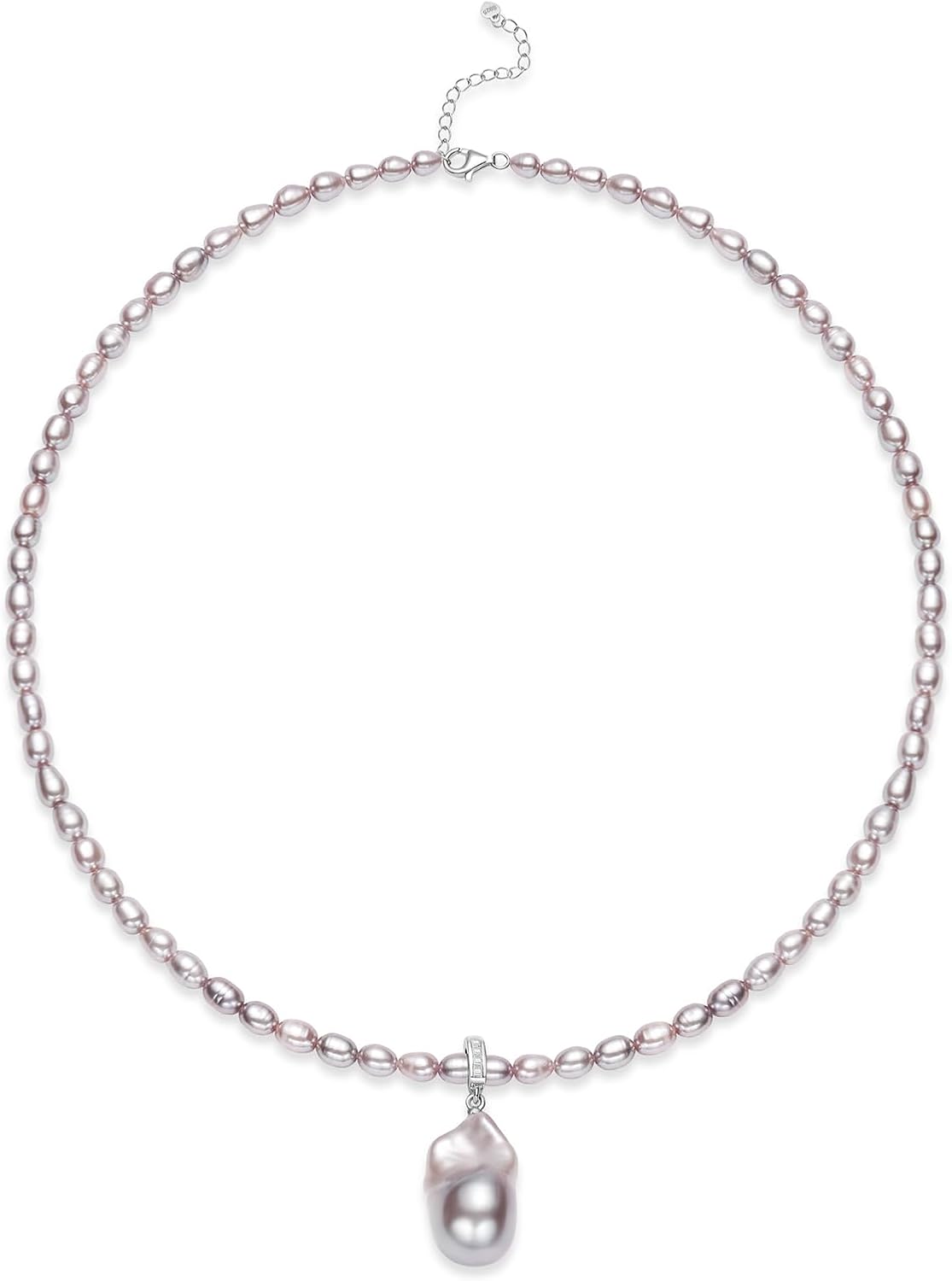 Baroque Pearl Pendant Necklace, Freshwater/Saltwater Cultured Pearl 13-15mm, 925 Sterling Silver Necklace, 18K White Gold Plated Adjustable Chain 18+2IN, Jewelry Gifts for Women