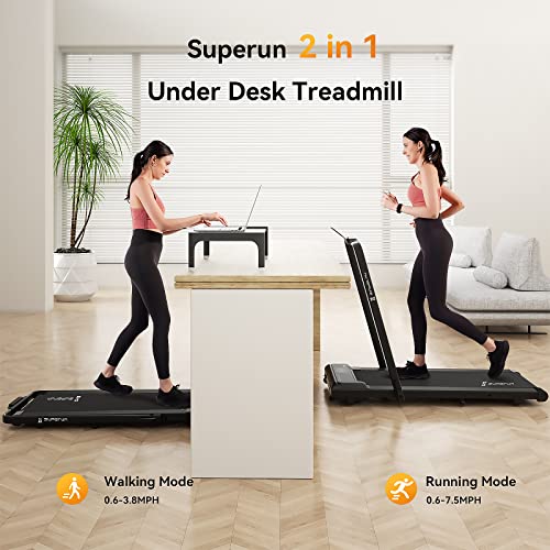 Superun 2 In 1 Under Desk Treadmill, 3.0Hp Folding Treadmill With 300 Lbs For Home, Portable Compact Walking Pad With 12 Programs (Black) #TOP3