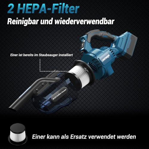 LDHTHOPI Akku Staubsauger für Makita 18V,20000 Pa Starke Saugleistung,1,28 kg Leichter Staubsauger mit HEPA-Filter,5in1 Handstaubsauger mit LED-Licht Für Teppich, Hartboden, Möbel, Auto (Ohne Akku)