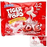 Classroom Exchange Candy Pops | Tiger Lollipops - Strawberry & Cream Flavor - Red & White + Card | School Kids & Teacher Party Gift