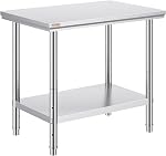 VEVOR Stainless Steel Work Table 900x600x800 mm Commercial Kitchen Prep & Work Table Heavy Duty Prep Worktable Metal Work Table with Adjustable Feet for Restaurant, Home and Hotel