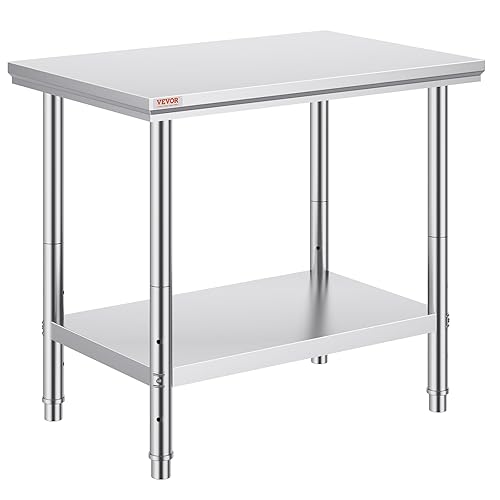 Vevor - Mesa de trabajo de acero inoxidable de 35.433 x 23.622 x 31.496 in y metal resistente con patas ajustables para restaurante, hogar y hotel