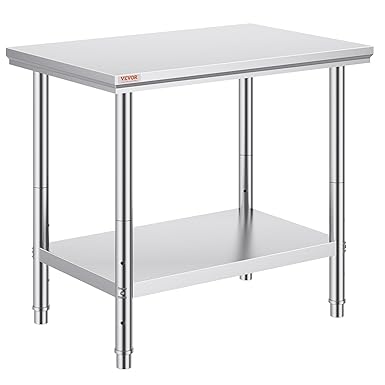 Vevor Stainless Steel 900x600x800 mm Commercial Kitchen Prep & Heavy Duty Metal Work Table with Adjustable Feet for Restaurant, Home and Hotel : Industrial & Scientific