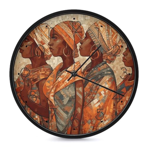 VstaDank Horloge murale en poterie ethnique africaine, fonctionne à piles, silencieuse, sans tic-tac, 25,4 cm, horloge murale ronde décorative moderne et tendance pour la maison, le salon, la cuisine