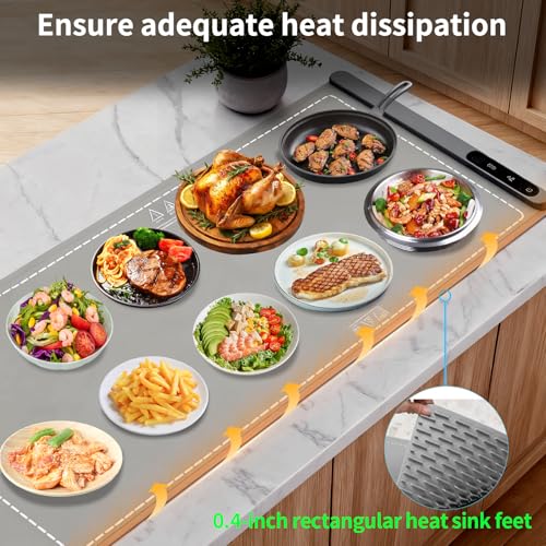 Mangoin Food Warming Mat Extra Large, Electric Warming Tray with 6 Temperature Settings and Hours Timer, Full Surface Heating Food Warmer Mat, Silicone Heating Tray for Gatherings Parties, Grey