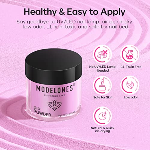 Modelones Dip Powder Nail Kit Starter, 4 Colors Hot Pink Summer Bright Dipping Powder Essential Liquid Set With Base Top Coat Activator French Nail Art Manicure Diy Salon All-In-One Beginner Kit Gift #TOP6