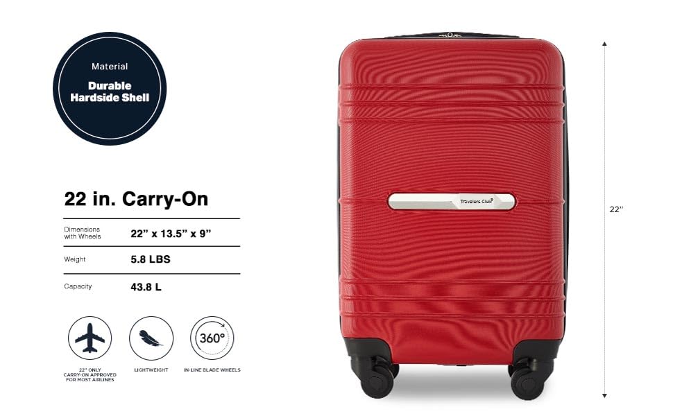 Image of Travelers Club 22 inch Richmond Spinner Carry-On Luggage, Red