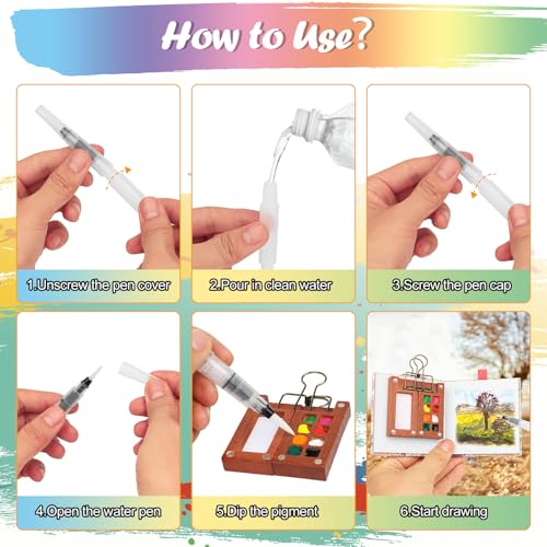 Pocket Aquarell Set，Mini Aquarell Travel Set mit Binder-Clips,Mini Aquarellkasten,Wood Pocket Artist Aquarell-reiseset,Skizzenbuch Palette Set 8 Grids für Maler, Künstler, Studenten（Rosa-12）