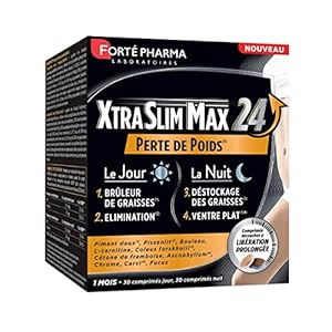 Forté Pharma – XtraSlim Max 24 | Bruleur de graisse puisant – Piment doux, Pissenlit – Perte de poids Ventre plat Elimination | Complément alimentaire Minceur | Programme 1 mois | 60 comprimés, 2/jour