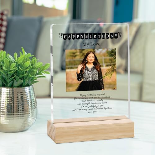 Image of Giftplease Personalized Happy Bithday Photo Plaque with Photo | Custom Friendship Gift with Wooden Stand | Best Friend Birthday Keepsake for Him or Her CS 07