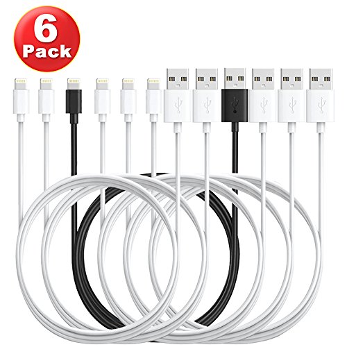ESK (TM) 3 Feet / 1 Meter Lightning to USB Charge and Sync Cable for iPhone iPad and iPod (6 Pack)