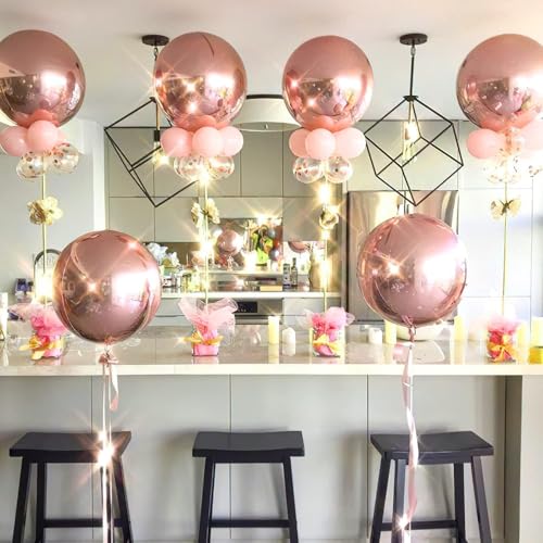 Image of 6pcs 22 Inch Rose Gold 4D Foil Balloons - Large Premium Balloons for Disco Birthday Graduation Party Decorations