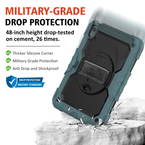 Ipad 10Th Generation Case, Ipad 10 Case 10.9'' 2022, [Kid Proof] Ambison Full Body Protective Case With 9H Tempered Glass Screen Protector, 360° Rotatable Kickstand & Hand Strap (Teal & Black) #TOP2