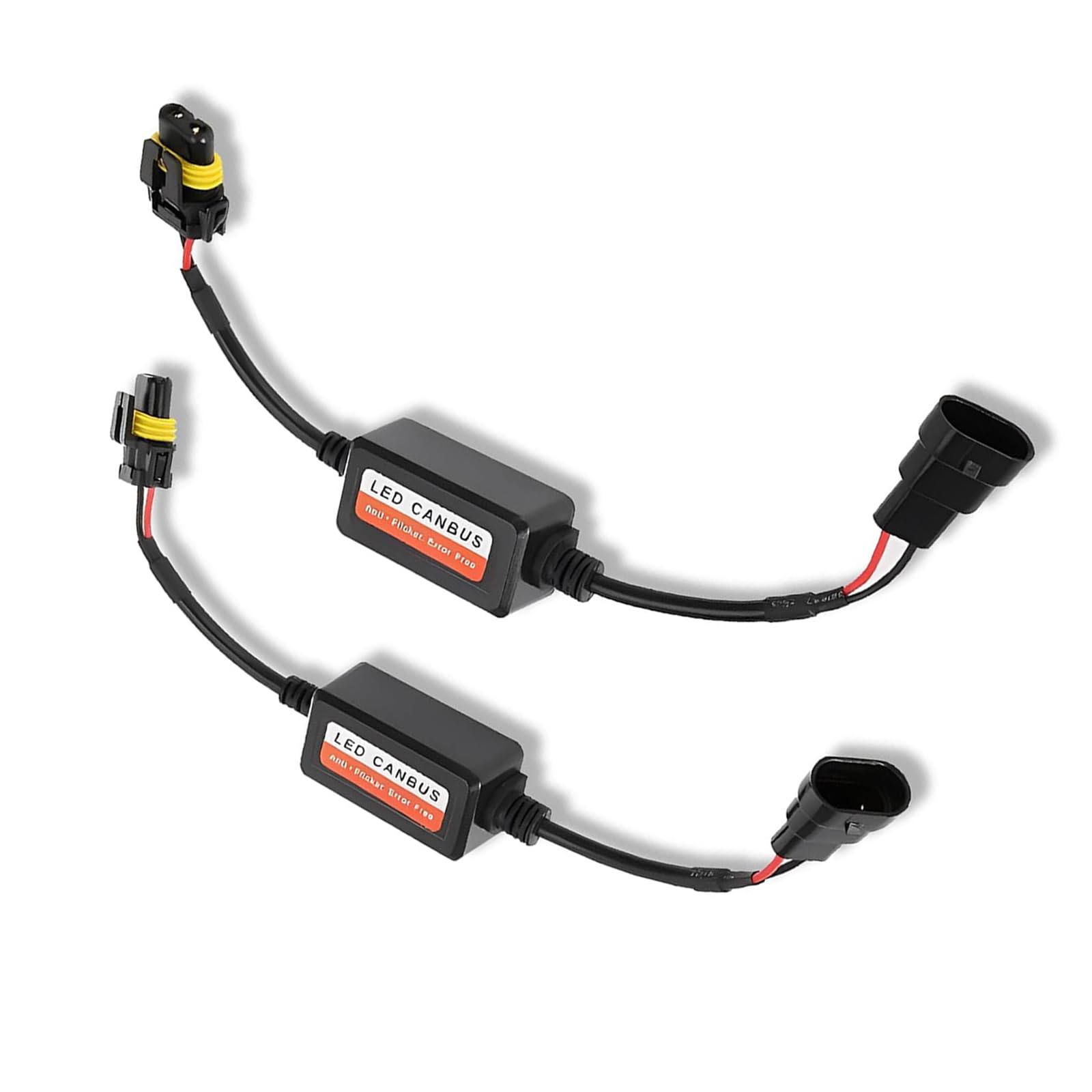 Pack-2 Car 9006/HB4/9012 LED Light Decoder, Lighting System Anti-flicker Harness Adapter for Car Radio Audio Filter, Bulb Modification Warning Error Fault Decoder, Universal for Cars (Black)