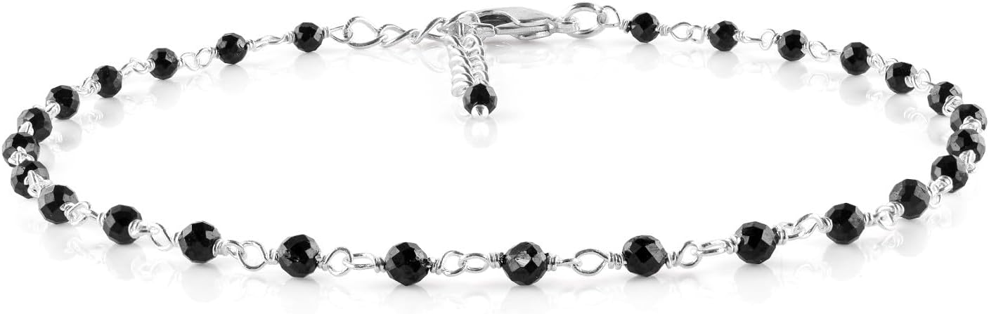 Anklet for Women Silver Plated Rosary Chain Ankle Bracelet for Her Natural Beads Stone Dainty Boho Handmade Summer Jewelry 9+1.5 inch Christmas Gifts - Image 2