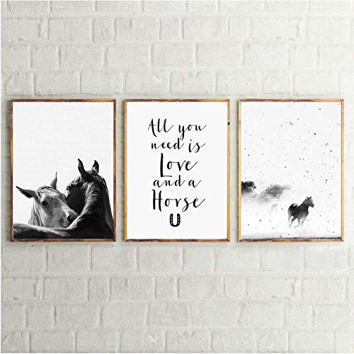 Lienzo de caballo blanco y negro para decoración de salón moderno, póster de 50x70cm