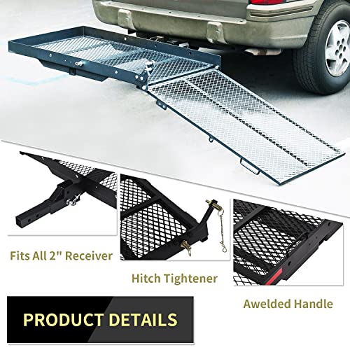 Kuafu Trailer Hitch Folding Mobility Scooter Carrier Rack Luggage Basket Lift Rack Loading Ramp Wheelchair Carrier Mount Steel #TOP2