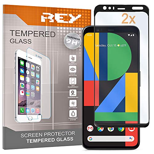 REY 2X Protector de Pantalla 3D para Google Pixel 4 XL, Negro, Protección Completa, 3D / 4D / 5D