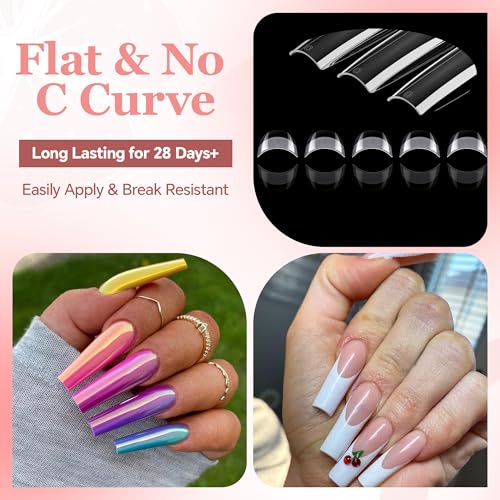 Image of Luckyfairy XXL No C Curve Square Flat Nail Tips, 240pcs Extra Long Straight Tapered Acrylic Gel Fake Nails, Matte Full Cover Clear Press on for Extension Manicure Home DIY 12 Sizes Gelly Tips