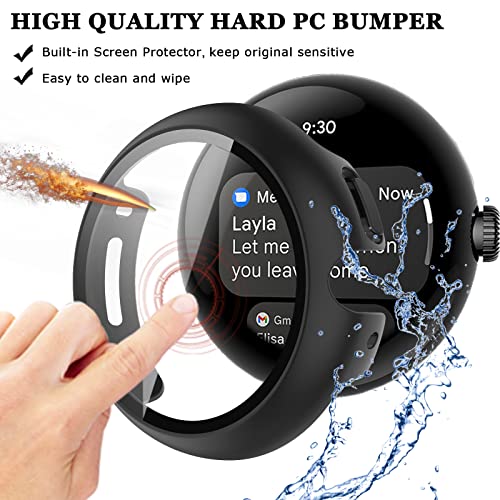[2 Pack] Ninki Compatible Google Pixel Watch Screen Protector Case Men Black,Solid Shockproof Full Bumper Built In Tempered Glass Cover For Google Pixel Watch Protective Case,Google Pixel Watch Cases #TOP3