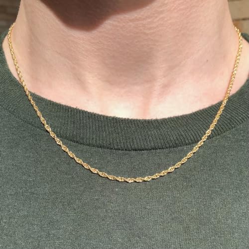Real Genuine Solid 1/20 14K Yellow Gold Rope Chain Necklace 20 Inch 2 mm for Men and Women Golds2