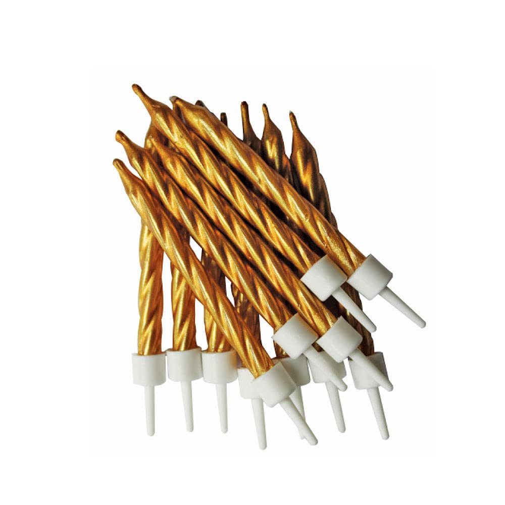 Anniversary House Metallic Gold Spiral Birthday Candles Set of 12 - with Holders 7.5cm - Premium Cake Toppers for Birthday Decorations, Anniversary & Celebration - Elegant Birthday Candle Pack — image 1
