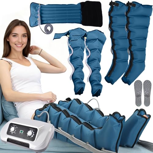 Presoterapia para Casa Abdomen y Piernas, Maquina Botas Aparato Presoterapia Profesional Pierna, 6 camaras Masajeador Circulación (Azul Piernas+Abdomen+Brazos, L)