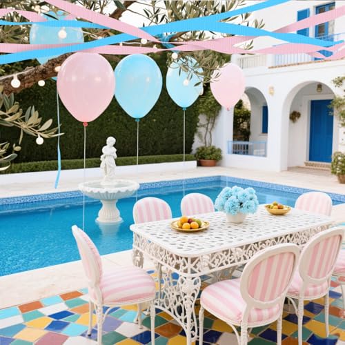 Image of 4 Crepe Paper Streamers Rolls, 328ft Pack of Pink and Blue Crepe Paper for Birthday Gender Reveal Party Decorations (1.8 inch x 82 ft /Roll)