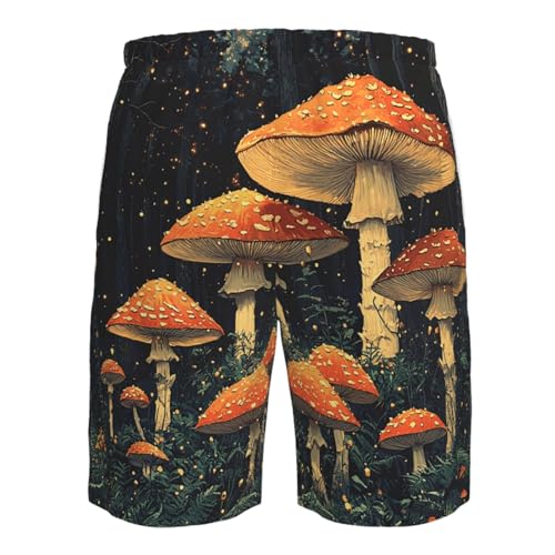 Men's Swim Trunks Beach Board Shorts Swimwear Bathing Suits - Mushroom Jungle Retro Art4