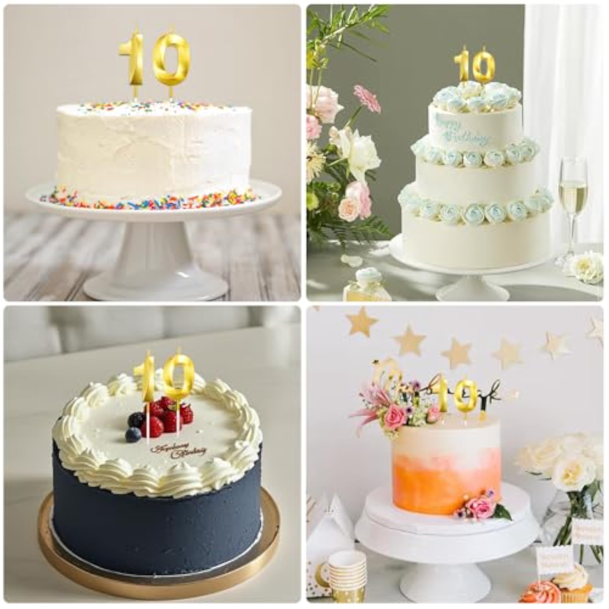 Gold 10 Number Candle, 2 Pack for 10th Birthday