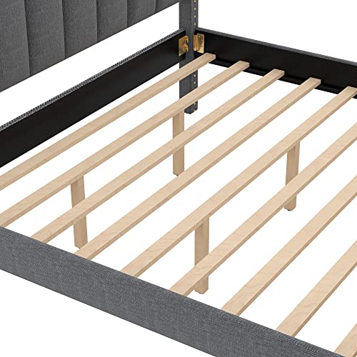 King Size Upholstery Canopy Bed With Headboard, Solid Wood 4-Post Canopy Platform Bed Frame With Slat Support Legs For Kids Teens Adults, No Box Spring Needed (King, Gray) #TOP6