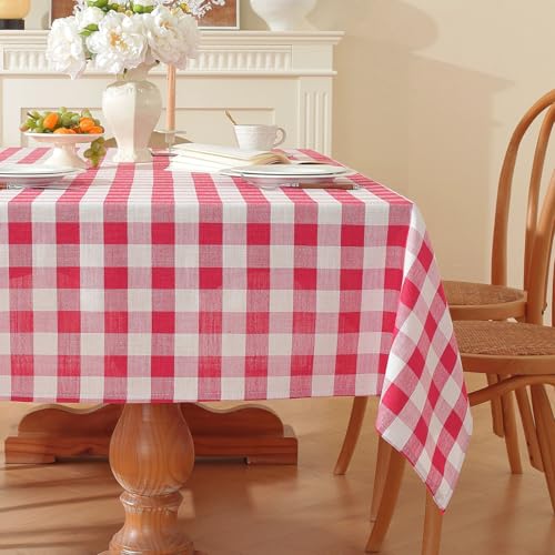 gillhov Gingham Tablecloth Rectangle Table Cloth Heavy Duty Cotton Checkered Table Cover Buffalo Plaid Tablecloths for Spring Picnic Kitchen Dining, Red and White,55 * 70 inch