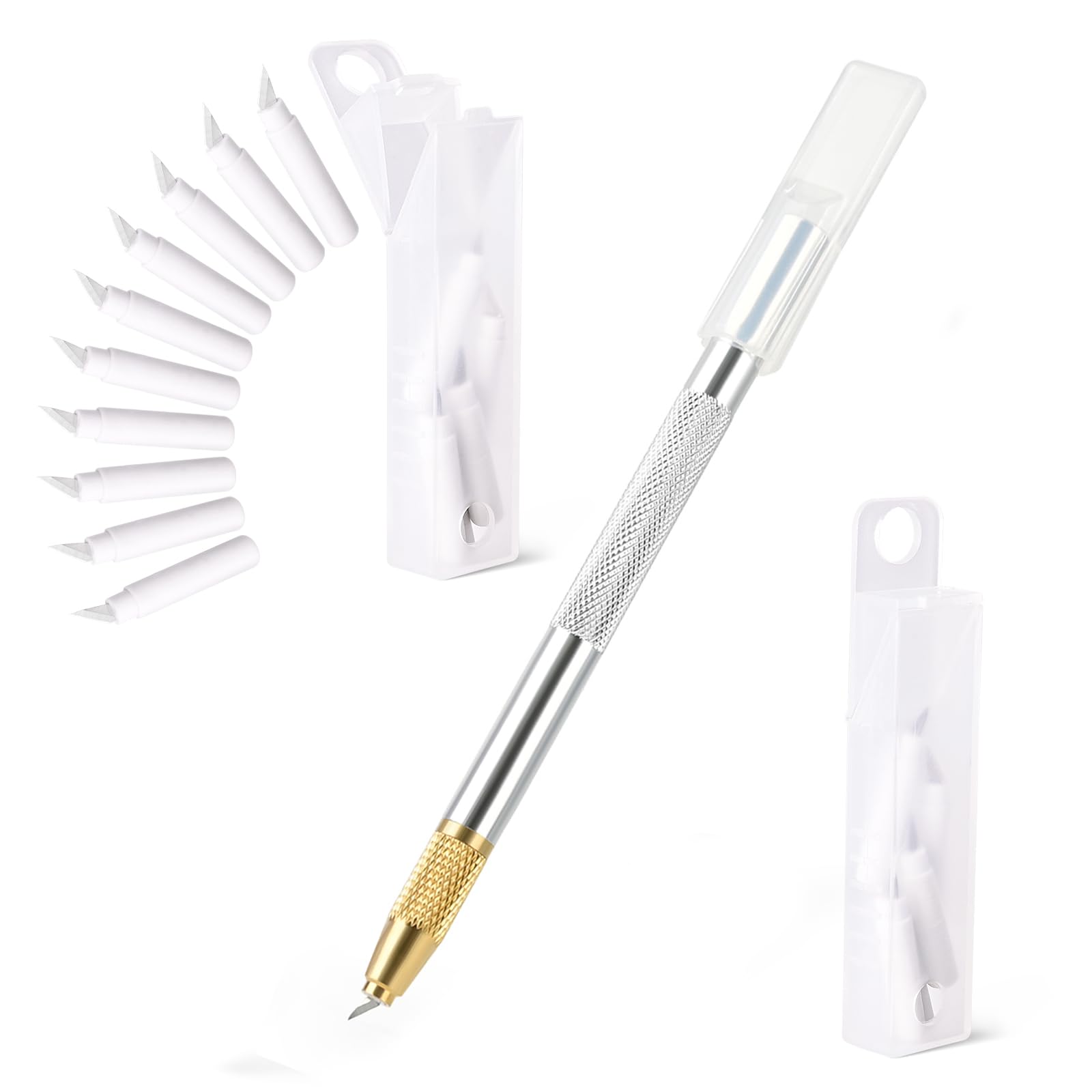 EHDIS Cutter de Precision con 10 Cuchillas de 360°, Mango de Aleación de Aluminio, Bisturi Manualidades para Tallar, Cortar, Película para Ventanas