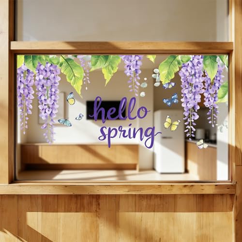 2PCS Spring Floral Decorative Window Clings, Double-Sided Reusable Removable Static Flower Window Stickers, Sunroof Decal, Perfect Decoration for Home & Office, 23.62"×11.81" by seewan - Image 2