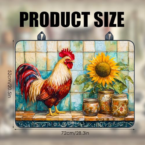 Image of Nuxovilar Rooster Stove Cover Diatom Mud 28.65x20.47 In | Glass Protector Countertop Mat Counter Saver Cooktop Cover Farmhouse Kitchen Patio Camper (Rooster Sunflower)