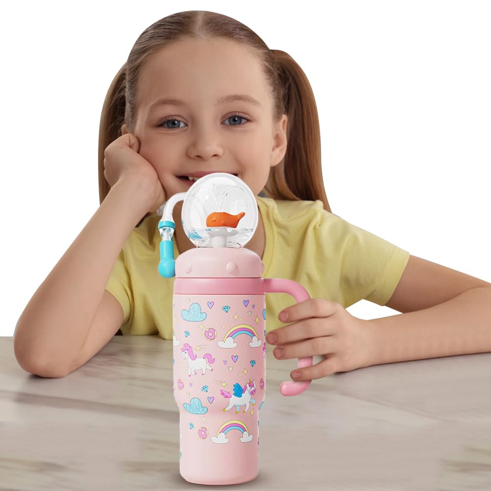Taza de agua de ballena de acero inoxidable de 24 oz con asa perfecta para niños, adolescentes y adultos