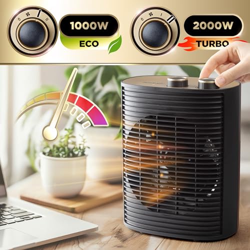 Duronic HV32 BK Termowentylator farelka elektryczna mini grzejnik elektryczny z termostatem przenośny 2 tryby grzania nagrzewnica kolor czarny