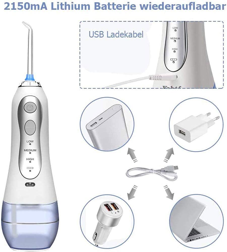 Flosser flosser Cordless USB Ricaricabile Irrigatore Orale Portatile per Viaggi e casa □ Cordless Avanzato, Bianco