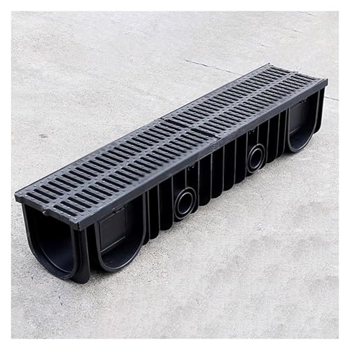 QINGYAN Drenaje De Zanja, Canal De HDPE con Rejillas, Sistema De Drenaje De Zanja, Drenaje De Entrada For Patio, Garaje, Piso De Concreto, Acera, Jardín Y Patio.(100x25x2.5cm)
