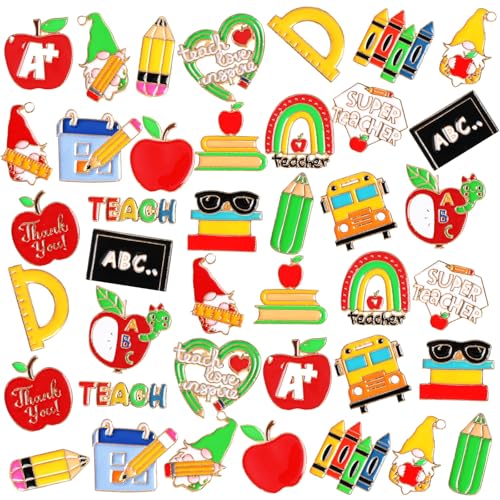 Image of Giegxin 40 Pcs Teacher Enamel Pins Bulk for Backpacks Teacher Appreciation Gifts Cute Lapel Brooches Pins for Clothes Bags School Accessories