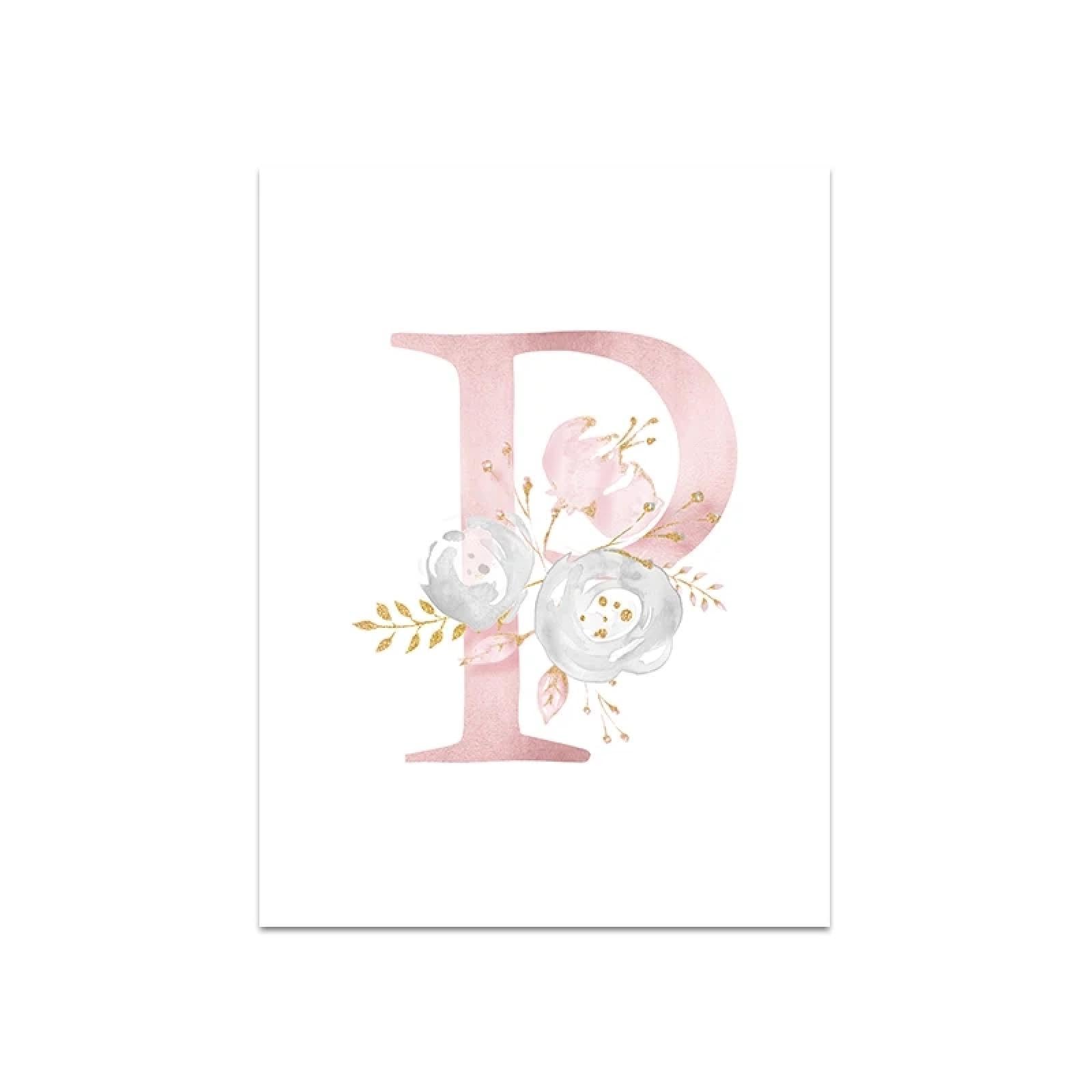 Carteles de letra P personalizados con nombre de niña, pósteres personalizados para guardería, impresiones de lienzo de flores rosas, pintura de pared para decoración de habitación de bebé, 40 x 60
