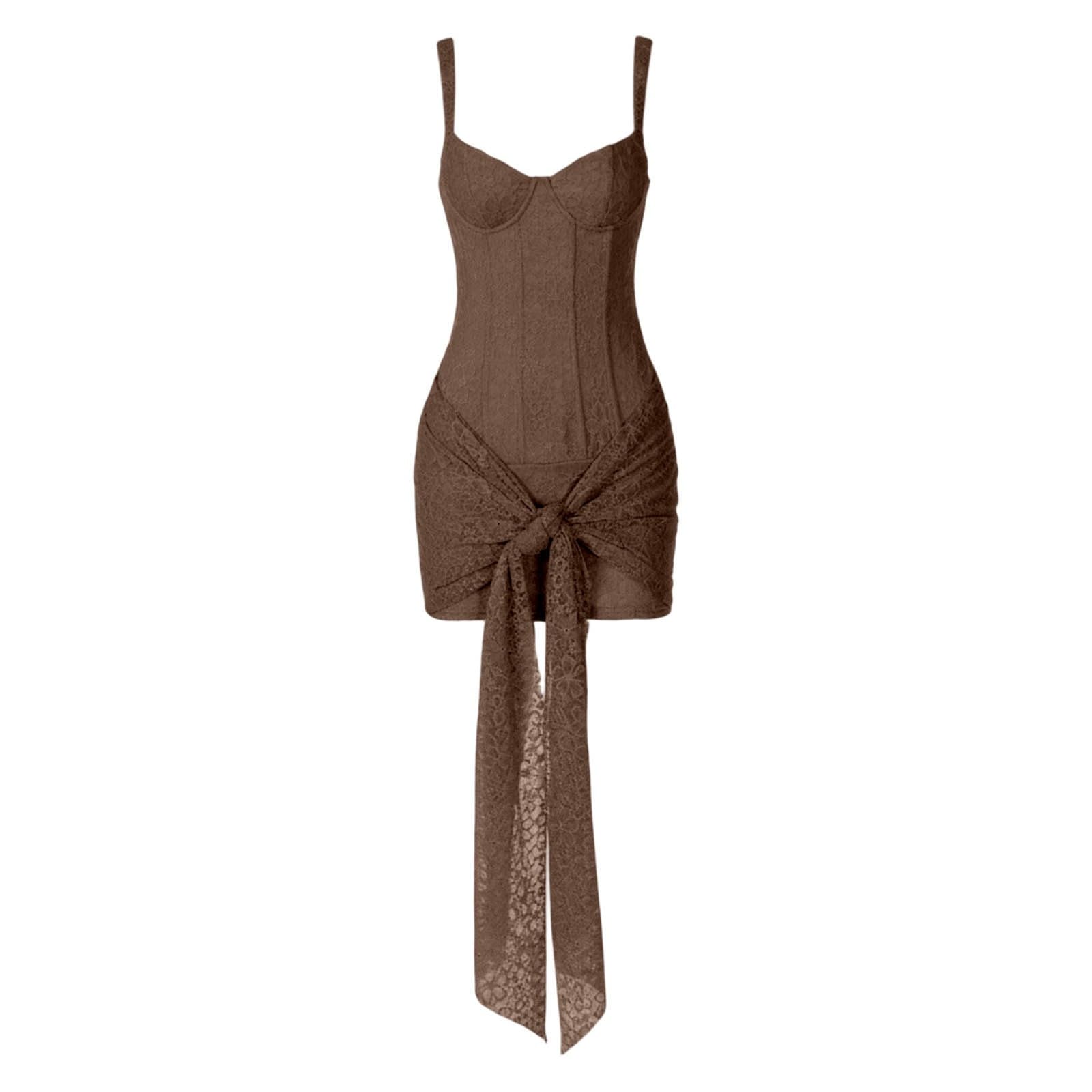Vestiti Estivi Donna Lunghi,Abito Casual in Pizzo Aderente con Laccetti sul Davanti, Senza Maniche, Lunghezza Midi, Patchwork, per L'Estate.