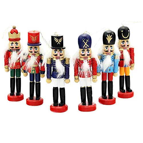 Sunikoo - Set di 6 decorazioni natalizie Schiaccianoci in legno, 12 cm