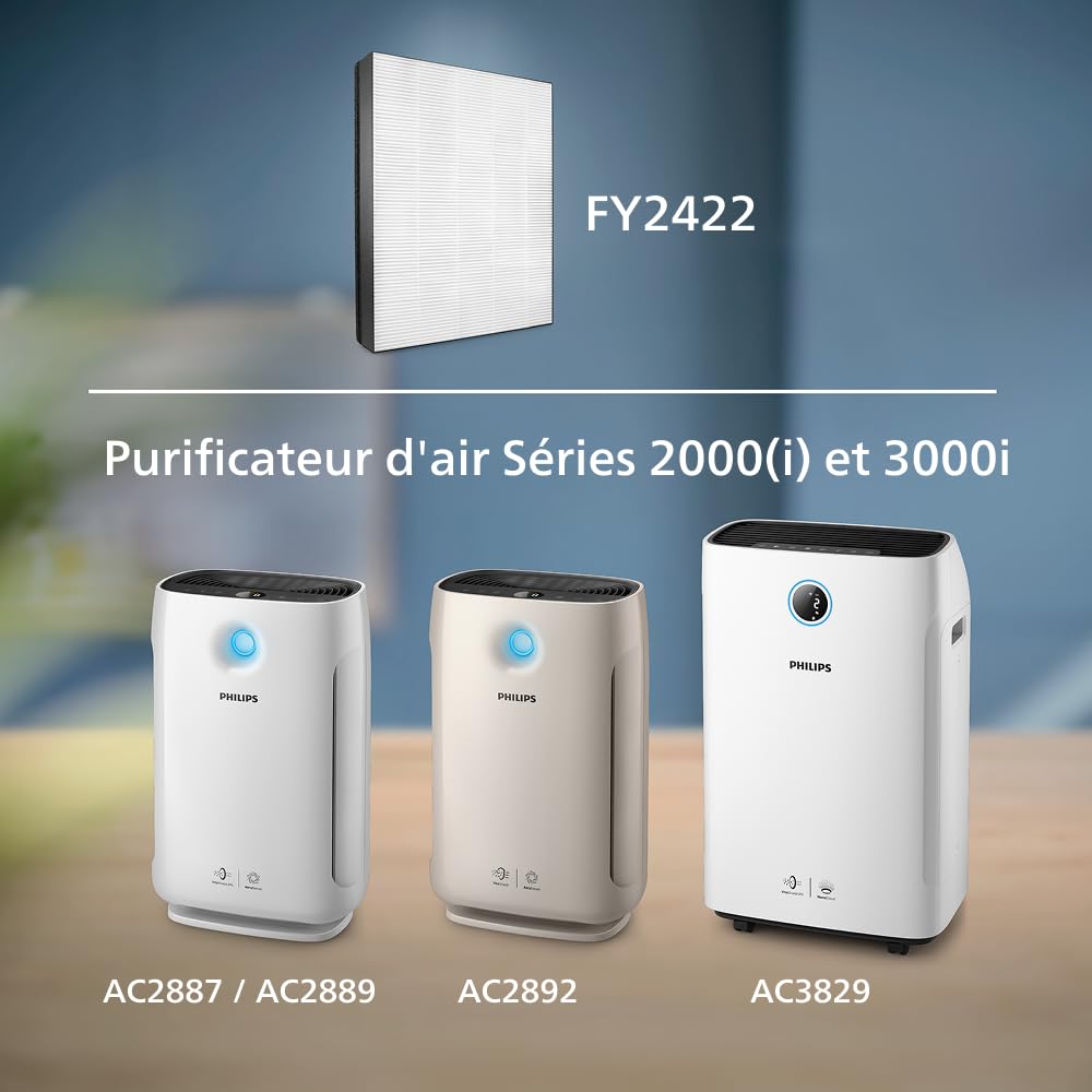 Philips Filtre de Remplacement Original pour Purificateur d'Air Séries 2000i et 3000i AC2887/AC2889, AC2892, AC3829, HEPA NanoProtect, Durée de Vie 24 Mois, Noir/Blanc (FY2422/30)