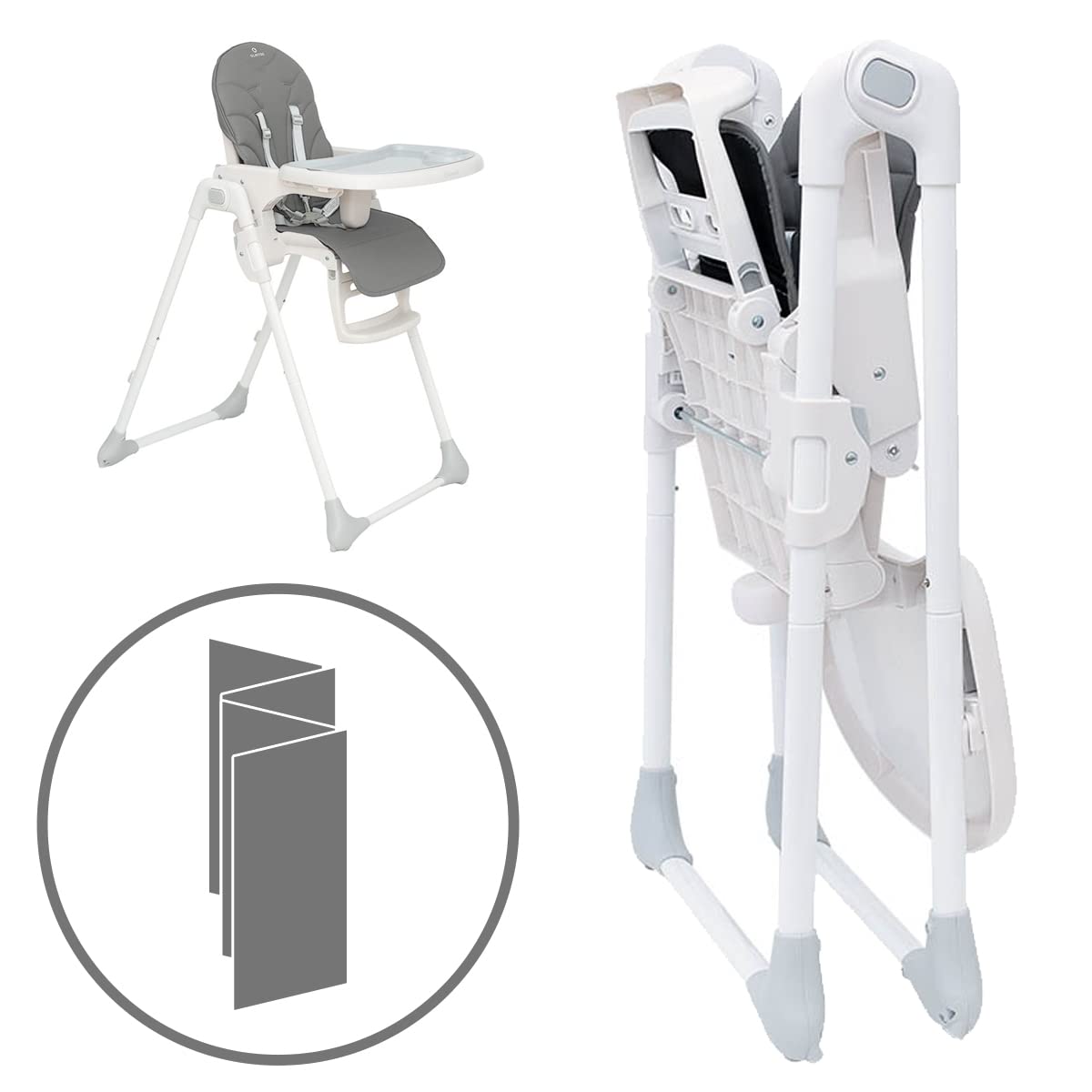 Olmitos – Trona bebe ligera multi posiciones – Asiento regulable con bandeja extraíble – Incluye ruedas y fácil plegado – Asiento acolchado y cómodo con textil anti manchas (CHARCOAL)