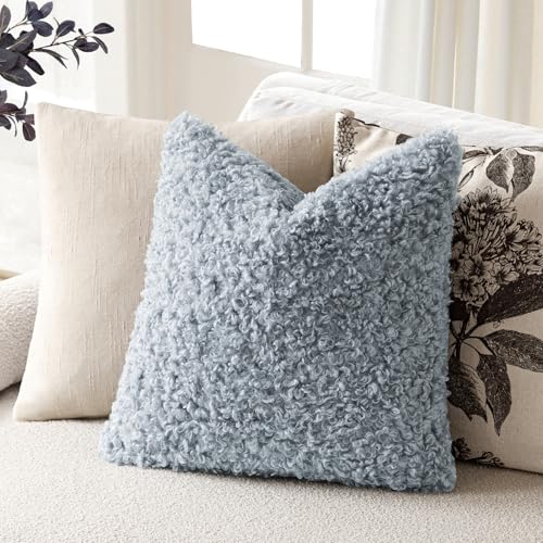 Image of Foindtower 2 Pieces 20x20 Inch Misty Blue,Faux Fur Throw Pillow Cover Accent Sherpa Furry Pillow Covers Fuzzy Soft Pillowcases Cozy Sheepskin Decorative Fleece Cushion Case for Bed Couch Living Room