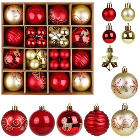 SULOLI Christmas Balls Ornaments Set, 44 Pcs Xmas Shatterproof Pl...