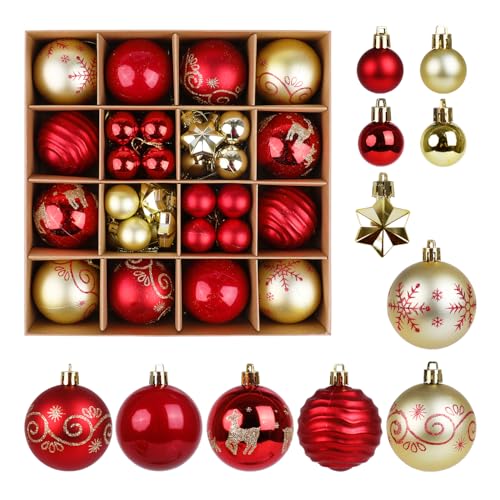 Christmas Balls Ornaments Set, 44 Pcs Xmas Shatterproof Plastic B...