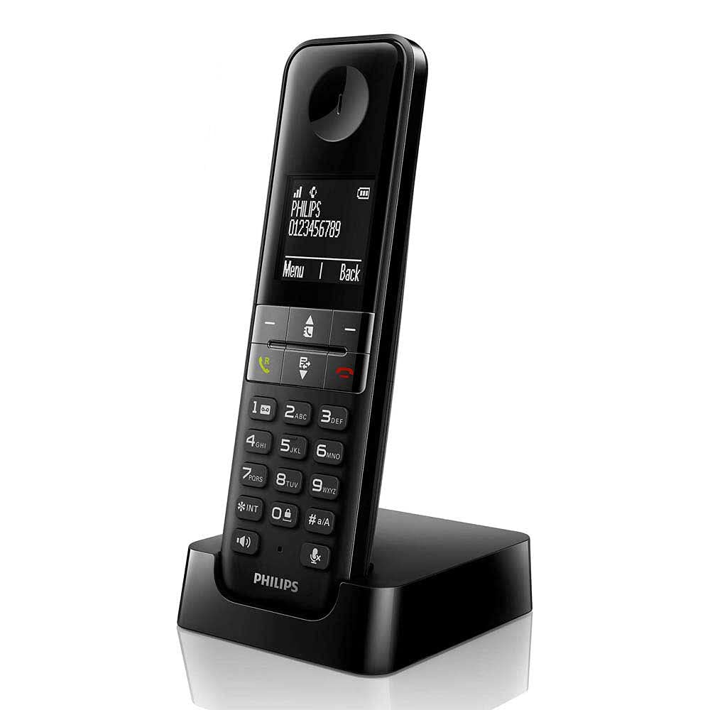 Philips D4701B/​34 - Teléfono Fijo Inalámbrico, 16h de Conversación, Retroiluminación, HQ-​Sound, Manos Libres, Identificador de Llamadas, Agenda 50 Nombres y números - Negro (Compatible: ES, IT, FR)