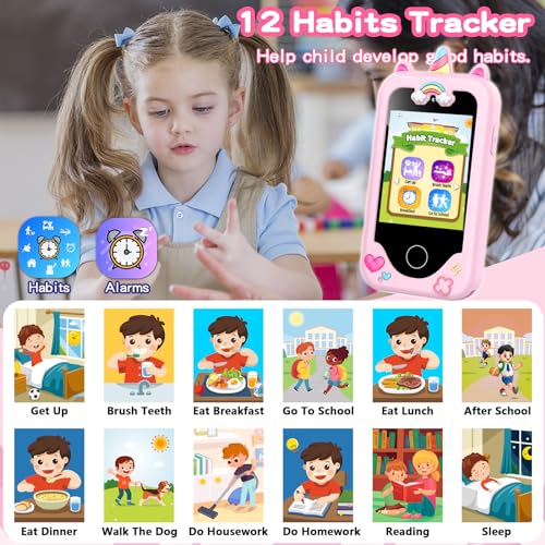 Image of Kids Smart Phone for Girls Toys, Gifts for 3-10 Year Old Girls Boys Pink | Christmas Birthday Kids Toys, 2.8 inch Touchscreen Toddler Learning Cell Toy Phone with Dual Camera, Game, Music Player, 8GB Card